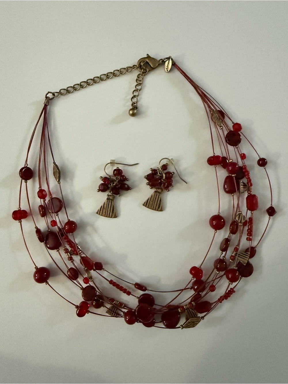 Chico’s Red Multi-Strand Bead Necklace and Earring Set
